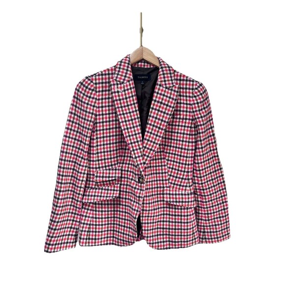 Talbots Women Wool Blend Orange Pink Plaid Tweed Blazer Jacket Size 4 - Picture 1 of 10